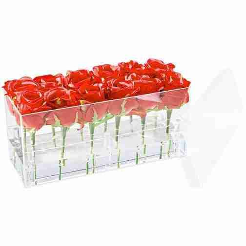 Acrylic Flower Box with Lid Retangular For Holding 12 Roses