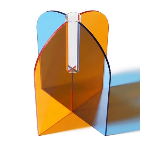 Arched-Door Design Acrylic Flower Vase with Central Tube - Orange+Blue