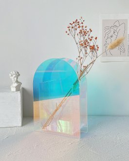 Arched Iridescent Acrylic Flower Vase 19.5x13.5x5cm