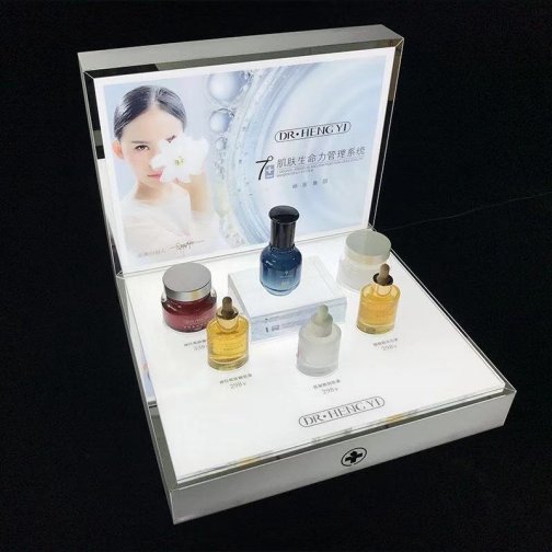 Custom Acrylic Skincare Display Stand with LED Highlighting