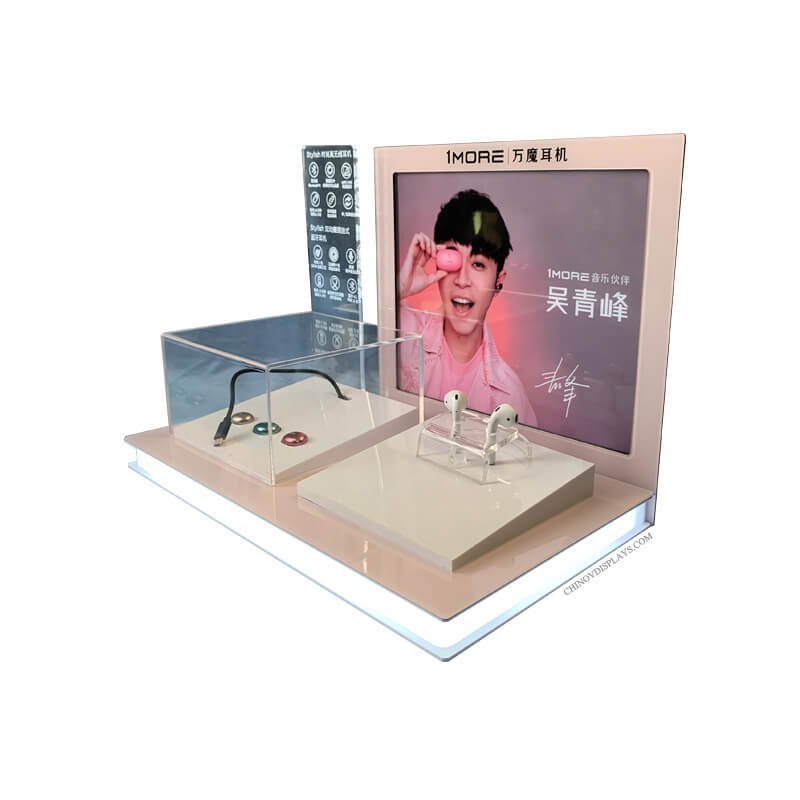 Custom POP Display Bluetooth Earphone Acrylic Display With LED Lighting Base