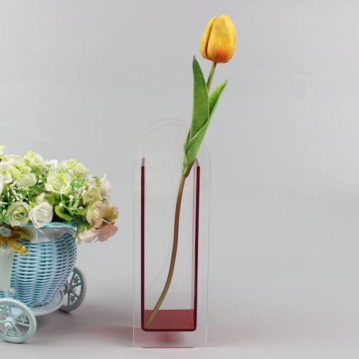 Minimalist Colorful Acrylic Flower Vase - Semi-Red