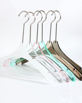 Multi-color Lucite Hangers 39 cm Wide with 23 mm Thick Notched Arms Sharp Top Style