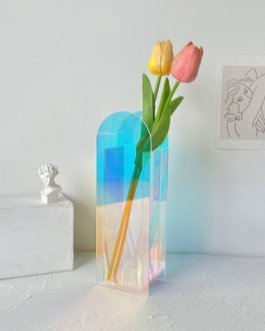 Rectangular-Arched Iridescent Acrylic Flower Vase 24x8x5cm