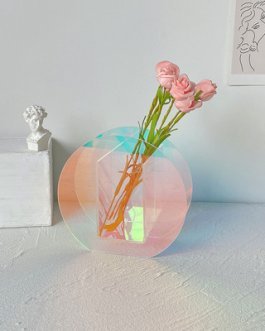 Round Iridescent Acrylic Flower Vase 15x14x5cm