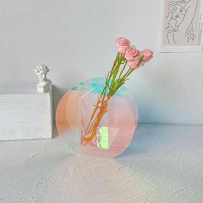 Round Iridescent Acrylic Flower Vase 15x14x5cm