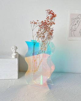 Small Wavy Iridescent Acrylic Flower Vase 19x10x5cm